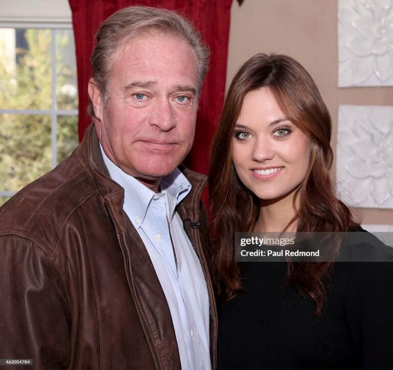 UNIVERSAL CITY, CA - JANUARY 23: Actor John James and his daughter elevision personality/model Laura James photographed on the set of "Dynasty" Reunion on "Home & Family" at Universal Studios Backlot on January 23, 2015 in Universal City, California. (Photo by Paul Redmond/Getty Images)