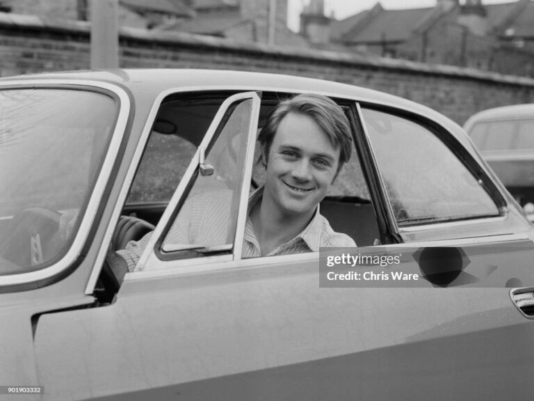 English actor Christopher Cazenove (1943 - 2010) at the wheel of his left-hand drive Alfa Romeo, UK, March 1972. (Photo by Chris Ware/Keystone/Hulton Archive/Getty Images)
