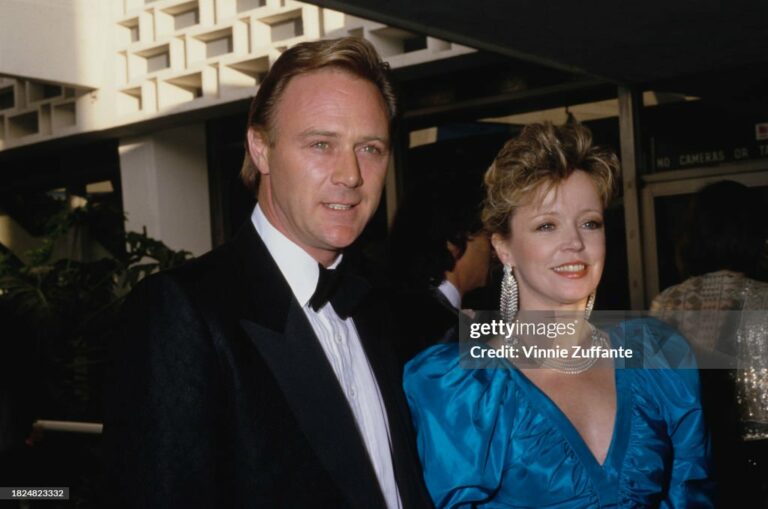 British actor Christopher Cazenove and his wife, British actress Angharad Rees, attend the 37th Annual American Cinema Editors (ACE) Eddie Awards, held at the Beverly Hilton Hotel in Beverly Hills, California, 28th March 1987. (Photo by Vinnie Zuffante/Getty Images)
