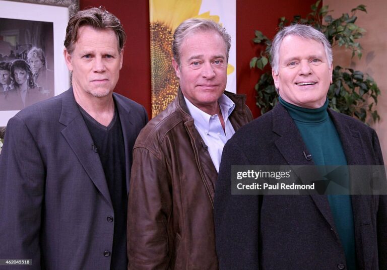 UNIVERSAL CITY, CA - JANUARY 23: Actors Al Corley, John James and Gordon Thomson photographed on the set of "Dynasty" Reunion on "Home & Family" at Universal Studios Backlot on January 23, 2015 in Universal City, California. (Photo by Paul Redmond/Getty Images)