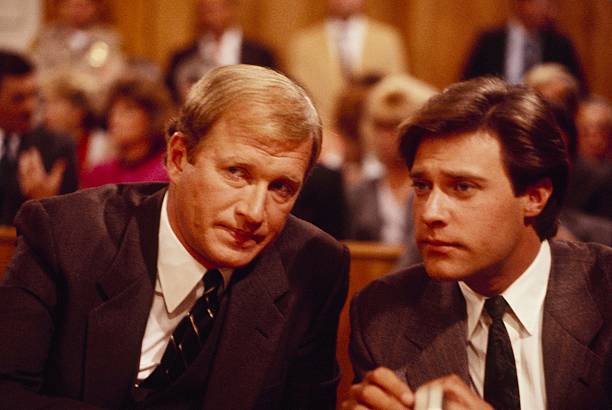 THE COLBYS - "The Trial" - Airdate February 20, 1986. (Photo by ABC Photo Archives/Disney General Entertainment Content via Getty Images) KEN HOWARD;JOHN JAMES