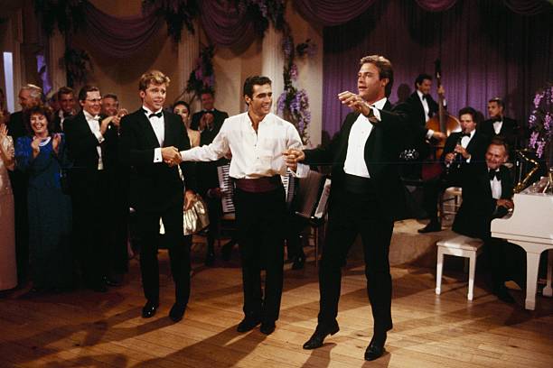 THE COLBYS - "The Gala" - Airdate October 30, 1986. (Photo by ABC Photo Archives/Disney General Entertainment Content via Getty Images) MAXWELL CAULFIELD;ADRIAN PAUL;JOHN JAMES
