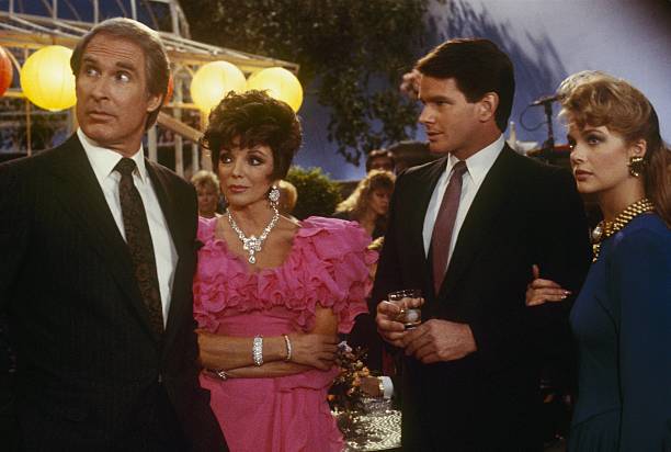 DYNASTY - "The Garage" - Airdate March 11, 1987. (Photo by ABC Photo Archives/Disney General Entertainment Content via Getty Images) JOHN CYPHER;JOAN COLLINS;GORDON THOMSON