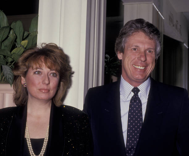 BEVERLY HILLS, CA - APRIL 5: Nolan Miller and wife attend the wrap party for "Dynasty" on April 5, 1987 at the Beverly Hills Hotel in Beverly Hills, California. (Photo by Ron Galella, Ltd./Ron Galella Collection via Getty Images)