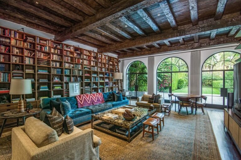 rustic-living-room-bookshelves-spanish-ceiling-santa-monica-nordroom