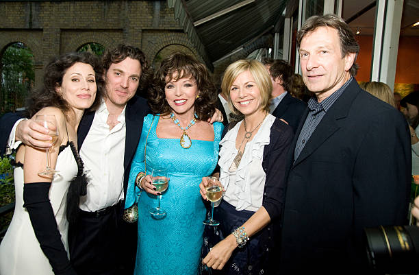 Angela Newley, Sacha Newley,Joan Collins, Glynnis Barber and Michael Brandon attend the Sacha Newley 'Blessed Curse' exhibition private view at The Arts Club on July 2, 2008 in London, England. (Photo by Nick Harvey/WireImage)