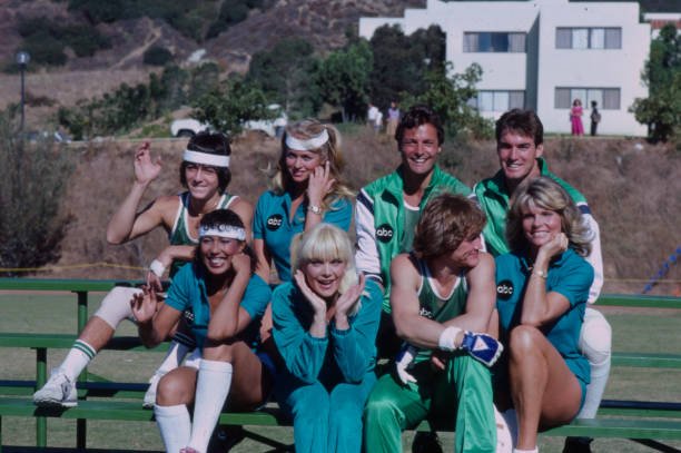 Los Angeles, CA - 1981: (L-R) Scott Baio, Douglas Barr, Sam J Jones, Telma Hopkins, Ann Jillian, Andrew Stevens, Cathy Lee Crosby appearing on the ABC tv special 'Battle of the Network Star XI'. (Photo by George Long /American Broadcasting Companies via Getty Images)