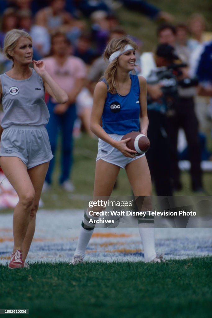 Malibu, CA - 1983: (L-R) Joan Van Ark, Heather Locklear appearing on the ABC tv special 'Battle of the Network Stars XIV', at Pepperdine University. (Photo by Bob Long /American Broadcasting Companies via Getty Images)