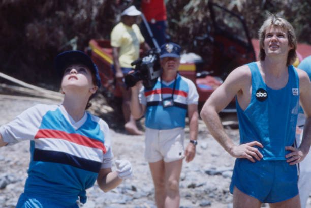 Unspecified - 1985: (L-R) Emma Samms, Jack Coleman appearing on the ABC tv special 'Battle of the Network Stars XVIII'. (Photo by Bob D'Amico /American Broadcasting Companies via Getty Images)