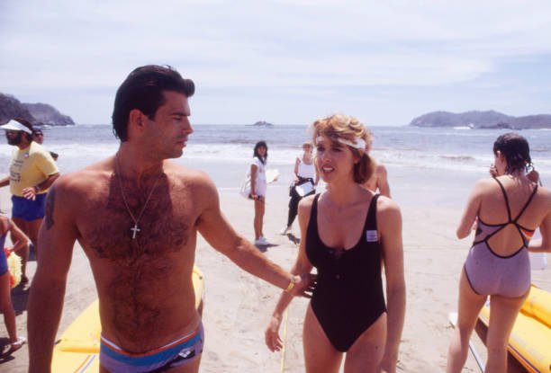 Unspecified - 1985: (L-R) Lorenzo Lamas, Jenilee Harrison appearing on the ABC tv special 'Battle of the Network Stars XVIII'. (Photo by Bob D'Amico /American Broadcasting Companies via Getty Images)