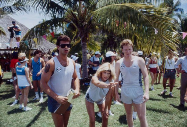 Unspecified - 1985: (L-R) Lorenzo Lamas, Mary Frann, William R Moses appearing on the ABC tv special 'Battle of the Network Stars XVIII'. (Photo by Bob D'Amico /American Broadcasting Companies via Getty Images)