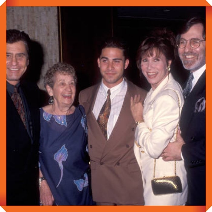CENTURY CITY, CA - MAY 10: Actor James Farentino, mother Helen Ferrantino, his son David, actress Michele Lee and husband Fred A. Rappoport attend the Los Angeles County Chapter of Mothers Against Drunk Driving's (MADD) First Annual Mother's Day MADDness Auction and Luncheon on May 10, 1992 at the Century Plaza Hotel in Century City, California. (Photo by Ron Galella, Ltd./Ron Galella Collection via Getty Images)