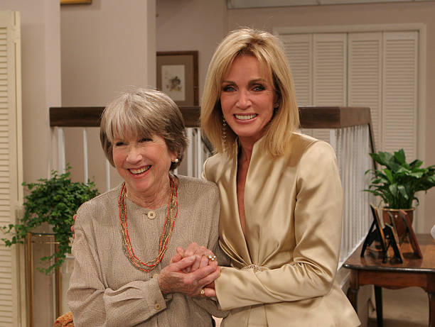 LOS ANGELES - JUNE 20:  KNOTS LANDING REUNION: TOGETHER AGAIN, a new entertainment special that reunites original cast members at the infamous cul-de-sac to celebrate and reminisce about the days they spent on the long-running series, will be broadcast Friday, Dec. 2 (9:00-11:00 PM, ET/PT) on the CBS Television Network.  "Knots Landing," which aired from 1979-80 through the 1992-93 season, is television's third longest-running one-hour primetime drama (tied with "Dallas" and "Bonanza").  Pictured here: Donna Mills (right) and Julie Harris.  (Photo by Cliff Lipson/CBS Photo Archive via Getty Images)